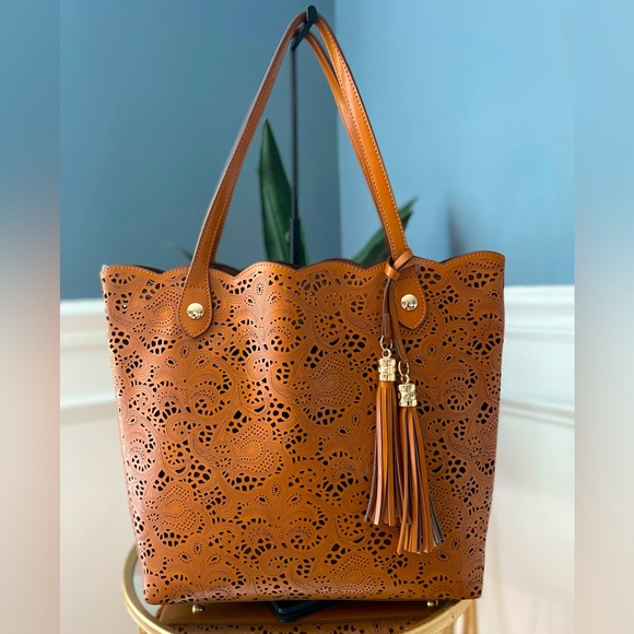BUCO Handbags - BUCO Bags Leather Laser Cut Tote